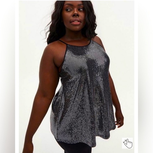 Torrid size 1 high neck black silver sequin tank glitter sparkle - Picture 1 of 10